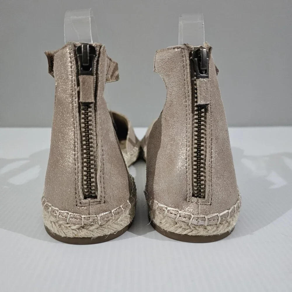 Eileen Fisher Lala Flat Espadrille Womens 10 Metallic Tan Leather Sandal